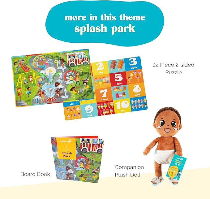 Upbounders® Double-Sided Jumbo Floor Puzzle for Kids | 24-Piece Jigsaw Puzzle with Large Pieces & Storage Box | Multicultural Puzzle for Toddlers & Children (Splash Park & Playground Theme)