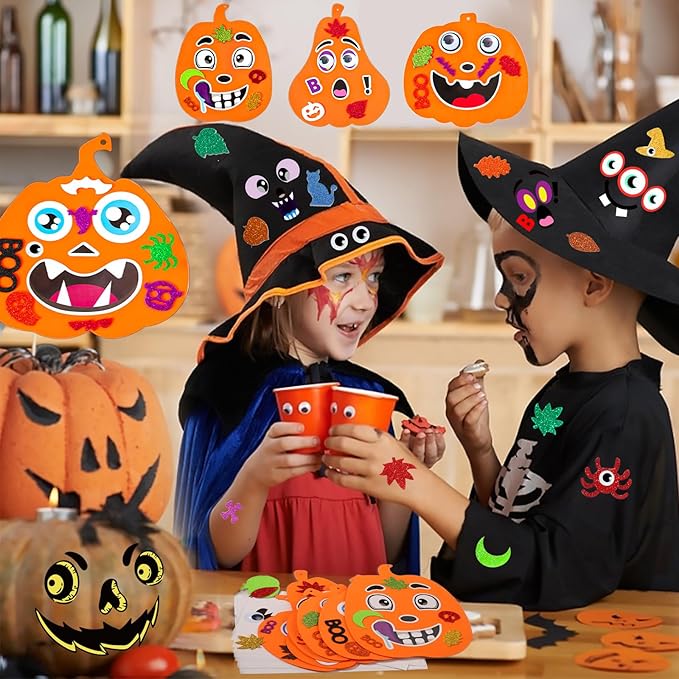 Natonhi 430Pcs Halloween Crafts Kit, Halloween Activitie Foam Pumpkin with Pumpkin Face Stickers for Kids DIY Art and Craft Set Holiday Decoration Party Favors Supplies