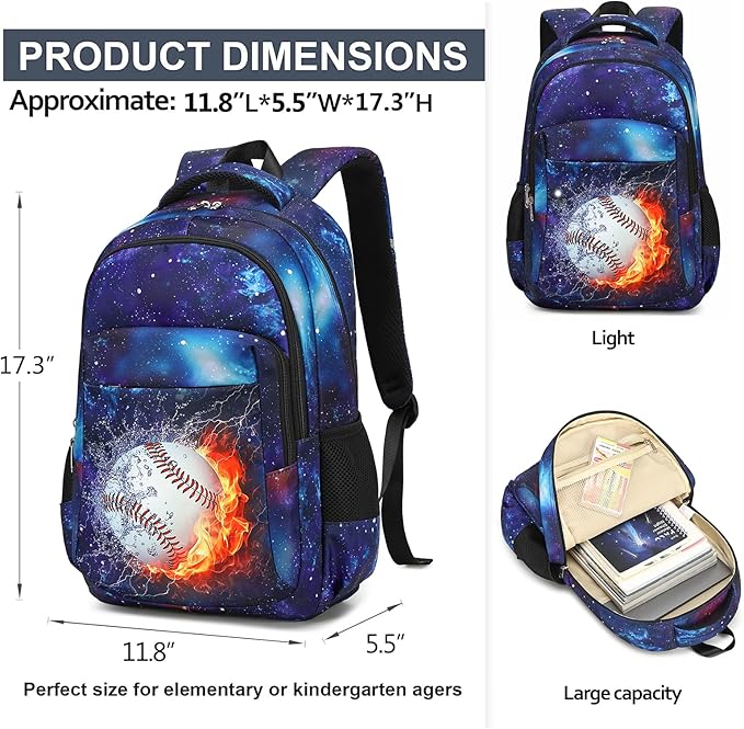 LEDAOU School Backpack Teen Boys Kids Bookbag Daypack School Bag (Baseball)