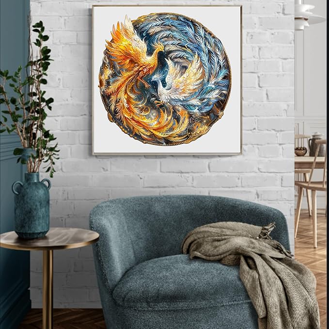 Wooden Puzzles for Adults, 300 Pieces Phoenix Puzzles, Wooden Adult Puzzles, Unique Jigsaw Puzzles Gifts for Puzzle Lover (L-13.3 * 13.3in)