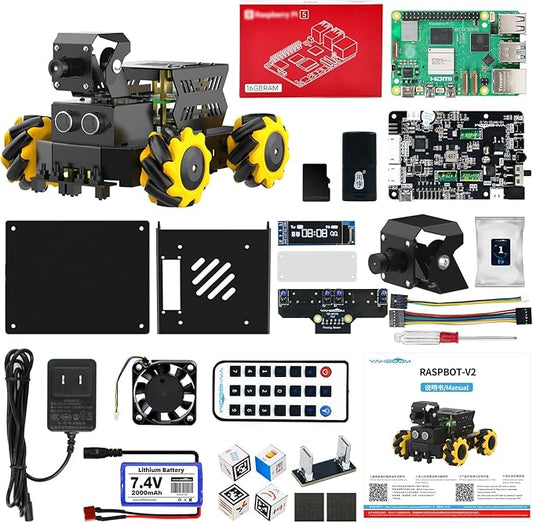 Yahboom AI Vision Robot Pi5-16GB with 2DOF HD Camera Mecanum Wheels Support Python Progamming Open Source DIY Robot Kit for 16+ Teens (with RPi 5-16GB)