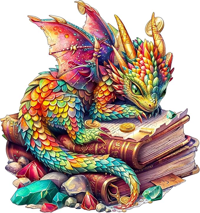 Jigfoxy Wooden Puzzles for Adults, Jeweled Dragon Wood Puzzles Adult, Unique Animal Shape Wooden Jigsaw Puzzles for Adults, Birthday Gifts for Puzzle Lovers, Family (L-13.4 * 12.6in-240pcs)
