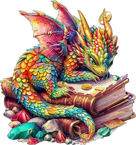 Jigfoxy Wooden Puzzles for Adults, Jeweled Dragon Wood Puzzles Adult, Unique Animal Shape Wooden Jigsaw Puzzles for Adults, Birthday Gifts for Puzzle Lovers, Family (S-8.5 * 8in-100pcs)