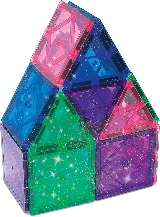 CreateOn Crayola Magnetic Tiles, Building Set for Kids, Magnetic Toys for Kids, Travel Toys, Classroom Sensory Toy Blocks, STEM & Montessori Tools for Boys & Girls Ages 3+, 14-Piece Set (Glitter)