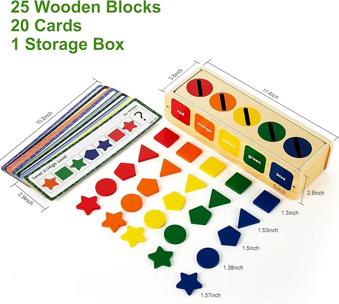 Wooden Montessori Toy for 1 2 Year Old, Shape & Color Sorting Matching Toy with Box for Toddlers 1-3, for 1 2 3 Year Old Boy Girl Gifts