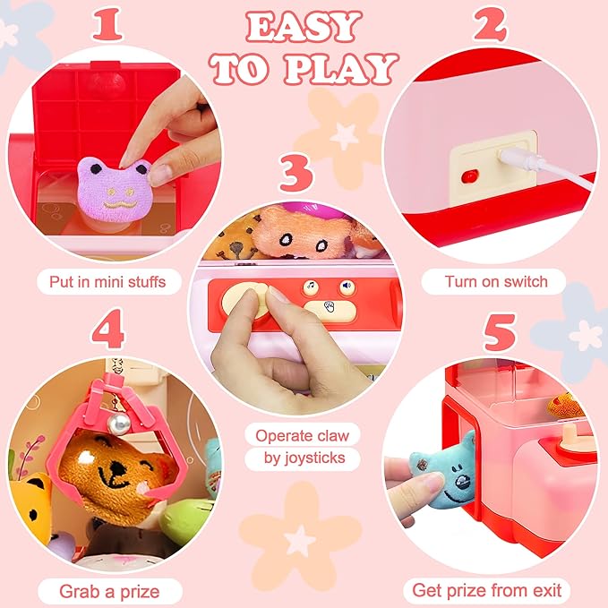 Mini Claw Machine for Kids | Girl Toys for Ages 8-13 Arcade Game Toy Claw Machine Electric Candy Vending Machine Toy with LED Lights & Adjustable Sound, Birthday Gifts for Girls Ages 4+, Red