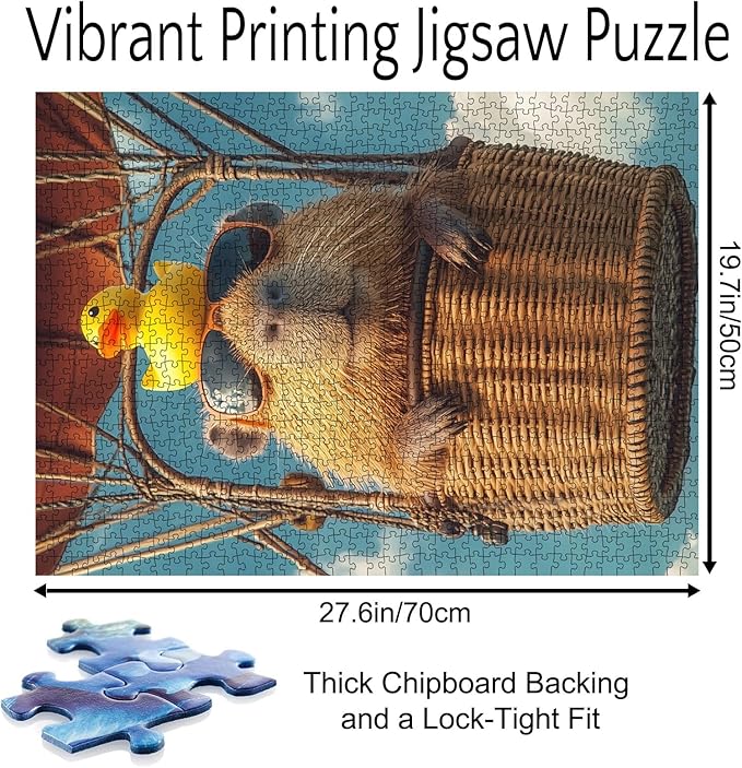 Sunglasses Animal Capybara Jigsaw Puzzles for Adults 1000 Pieces,Sky Hot Air Balloon Art Puzzles for Challenging Family Activity Games Colorful DIY Crafts Puzzle for Home Decoration Gifts