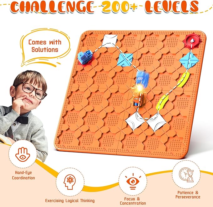 STEM Logic Road Builder Toys: Board Games Toys for 5 Year Old Kids Montessori Brain Teaser Puzzles Educational Learning Activities Toy for Kid Ages 3 4 6-8 12 Boys Girls Gifts (Orange, 50PCS)