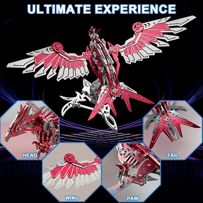 3D Metal Model Kits for Adults, 3D Puzzles for Adults, Red Eagle Metal Puzzle Kit, DIY Mechanical Puzzles Kits Gift