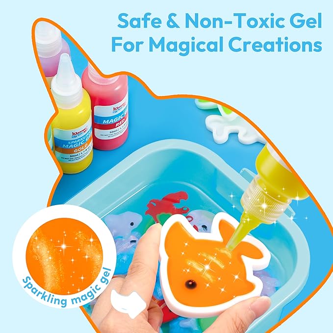 Klever Kits Glow-in-The-Dark Water Gel Kit, Crafts Magic Fairy Water Pets Toy Kit with 10 Gels(7 Glow-in-The-Dark Gels), 12 Molds, Preserving Bottle, DIY STEM Craft Kits, Arts and Crafts for Kids