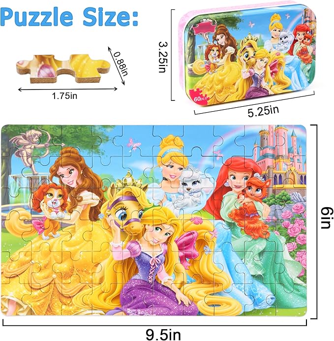 LELEMON Puzzles for Kids Ages 4-6, 60 Piece Puzzles for Kids Ages 3-5 in a Metal Box, Educational Jigsaw Puzzles Childrens Puzzle Games Puzzle Toys for Girls and Boys