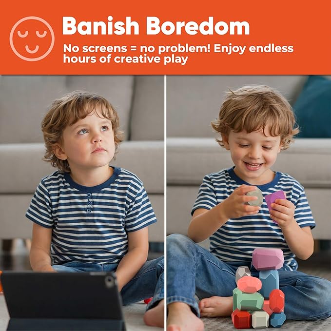 BUNMO 40pcs Wooden Stacking Toys - Montessori Educational Blocks for Toddlers, Non-Toxic, Safe, and Durable for Kids’ Creative Play and Learning