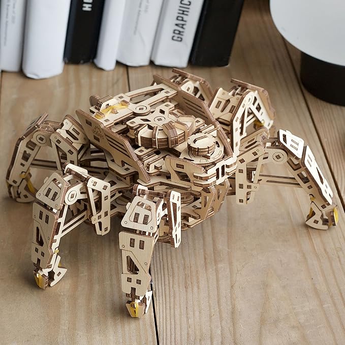 Ugears Hexapod Explorer 3D Puzzle - Walking Robot Wooden Model Kits for Adults to Build - Self-Propelled 6-Legged Mechanical Crawler Craft Kit - 3D Wooden Puzzles for Adults for Fathers Day - 388 Pcs