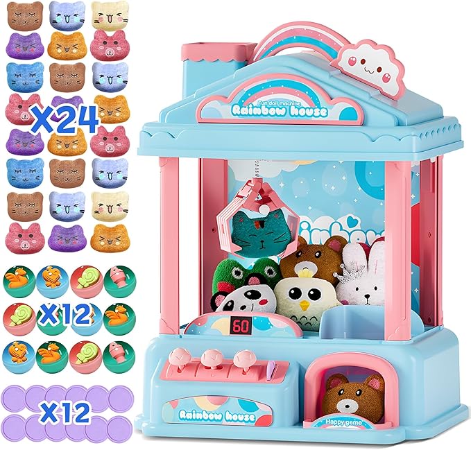 Mini Claw Machine for Kids | Electric Vending Machine Toy Arcade Game Toy with Mini Prizes, Candy Claw Machine Toys Adjustable Sound and Music, Birthday Gifts for Girls