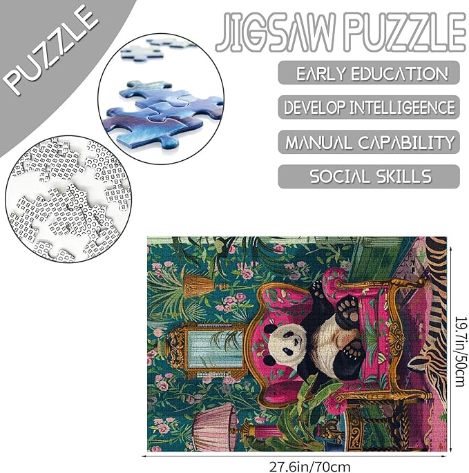 Bohemia Jungle Animal Jigsaw Puzzle 1000 Pieces Puzzle for Adults,Panda Botanical Art Jigsaw Puzzles for Challenging Family Activity Games Colorful DIY Handwork Puzzle for Home Decor Gifts 20x27 in