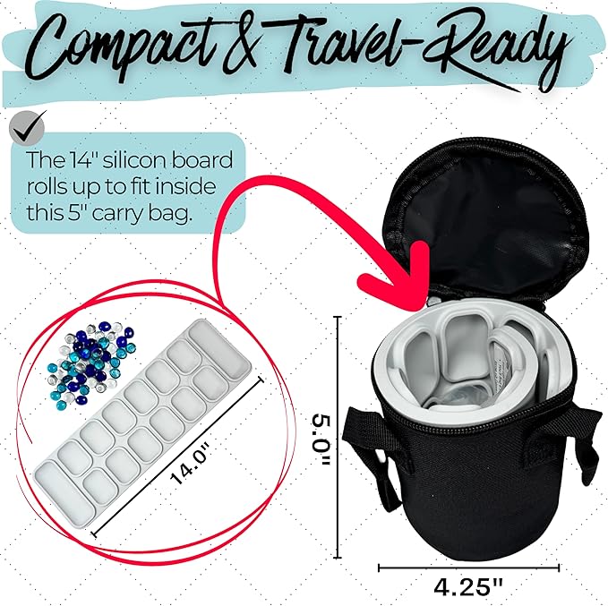 Travel Mancala Game Set – Flexible Silicone Roll-Up Board, 50 Stones & Zippered Canvas Bag – Portable Strategy Game for Adults & Teens (Light Grey)