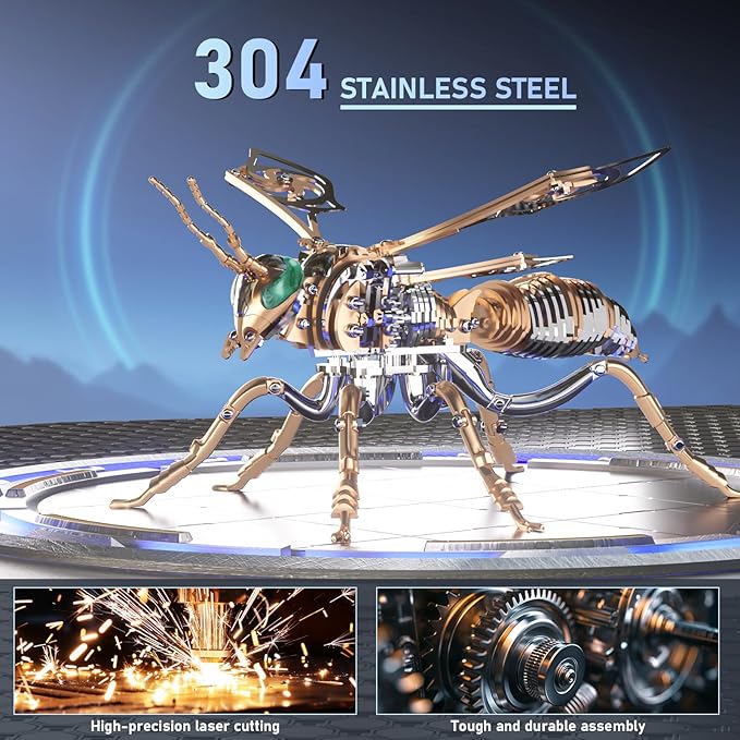 3D Puzzles for Adults, Bumblebee Metal Assembly Jigsaw Game with Steel Mechanical Engineering, Advanced DIY Crafts for Relief & Collection(Rose-Gold)