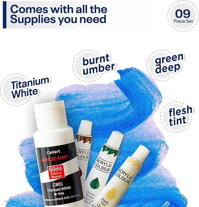 Painting4Real DIY Painting Class Kit for Adults with Video Tutorials: Learn to Paint Mint Chip Sundae – How to Paint with Acrylics – Painting & Art Supplies – 9 Piece Acrylic Paint Set