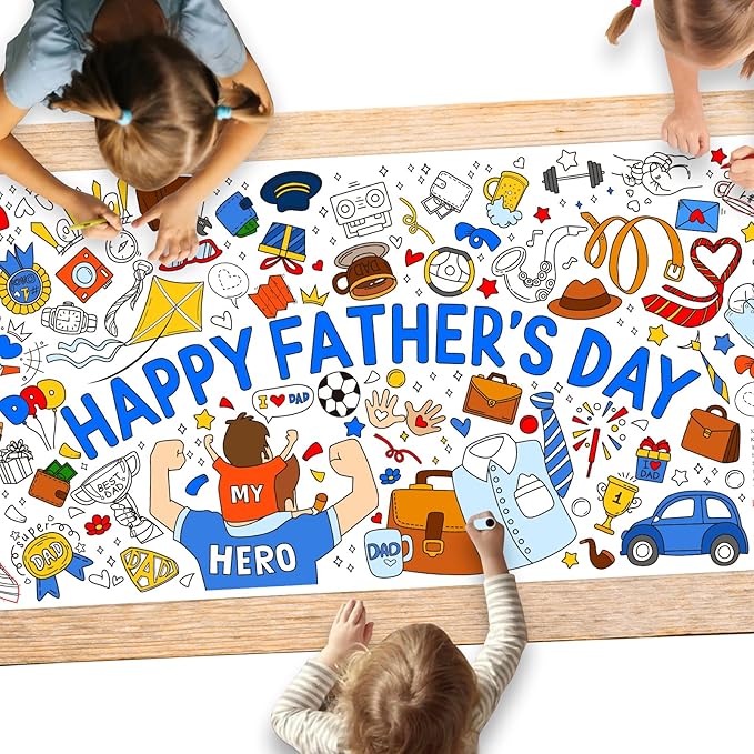 Fathers Day Coloring Poster for Classroom Wall - Versatile 31.5 x 72 Inches Fathers Day Themed Activity Poster/Table Cover, School Parties, Happy Fathers Day Decorations