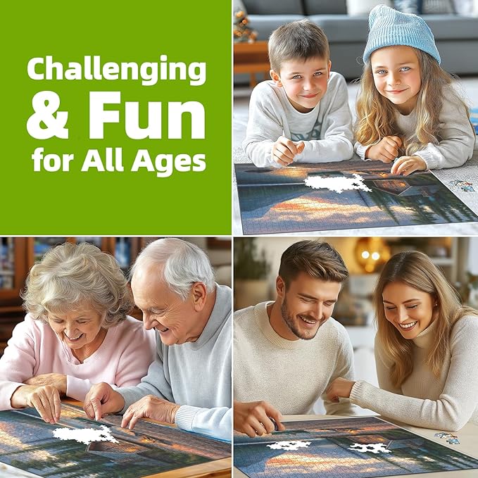 Blueforest Mountain Lake 500 Piece Puzzle for Adults - Log Cabin Panoramic Therapy Jigsaw Puzzle, Challenging Forest Landscape Framable Art Gift (23"x15")