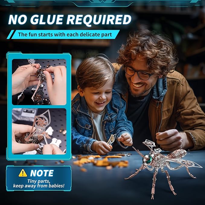 3D Puzzles for Adults, Metal Model Kit Wasp Mechanical Puzzle for Adults/Teens, DIY Creative Craft Gifts Kits Difficult Assembled 3D Puzzle for Family Time, Home Decor (Rosegold)
