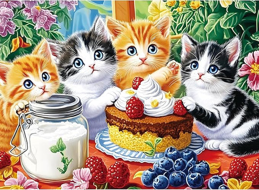 300 Piece Puzzle for Adults, Jigsaw Puzzle, Cute Kittens with Milk, Cake and Fruits, Jigsaw Puzzles 300 Pieces, Family Fun Puzzle for Adults and Kids, and Relaxing Activity (20.5" x 15")
