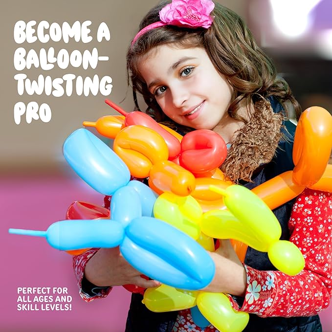 Dan&Darci Balloon Animal Twisting Kit with Pump for Kids - Boy & Girl Gift - Birthday Gifts for Girls and Boys - Arts and Crafts for Kid Ages 8-12 - 6 7 8 9 10 11 12 Year Old - Animals Balloons
