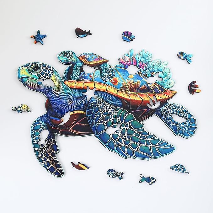 Wooden Jigsaw Puzzles for Adults Teens Kids, Parent and Child Sea Turtle Wood Puzzle, 500 Pieces Unique Animal Shaped Puzzle, Fun Challenging Family Games, 17.2" x 14.2", Gift Box Included