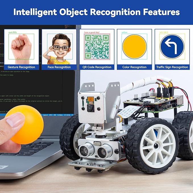 SunFounder PiCar-X AI Video Robot Car Kit for Raspberry Pi 5/4/3B+/3B, ChatGPT-4o Enabled with Video Recognition, Python, Scratch, Camera, Mic, Rechargeable Batterry (RPI NOT Included)