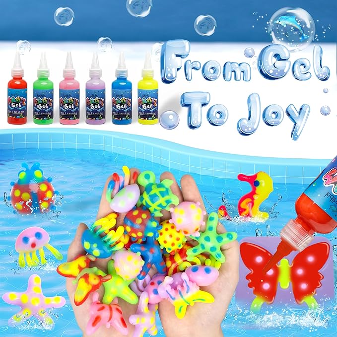 Kiditos Glow in The Dark Magic Water Elf Toy Kit-Squishies for Kids, 6 Gels & 6 Molds, Magic Gel Water Pets Sensory Toy, Fun DIY Craft Kit, Party Favors, Birthday & Christmas Gifts for Kids Ages 3+