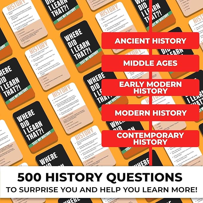 QUOKKA Trivia Card Game with 500 Questions in History – Trivia Games for Adults, Teens, and Families – Trivia Cards with Answers – Great Board Games Trivia for Family Party and Game Night