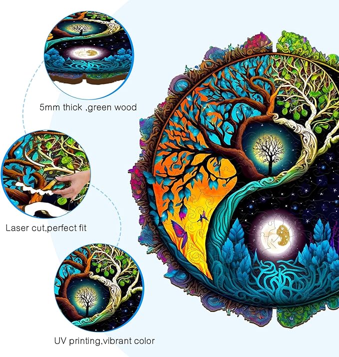 Wooden Puzzles for Adults - 200 Pieces Tree of Life Wooden Puzzle - Unique Animal Shape Wood Cut Puzzles - Eco-Friendly Home Office Decor (M-11.4 * 11.3in)