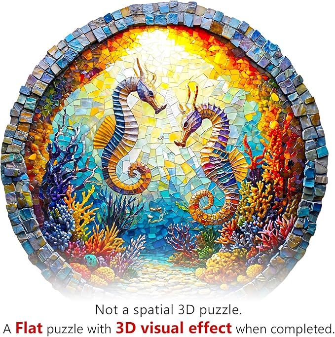 KAAYEE Wooden Puzzles for Adults, 3D Visual Effect Seahorses Wooden Jigsaw Puzzle Unique Shape Wood Puzzle Adult, Birthday Gifts for Puzzle Lovers Family Games (M-11.4 * 11.3in-200pcs)