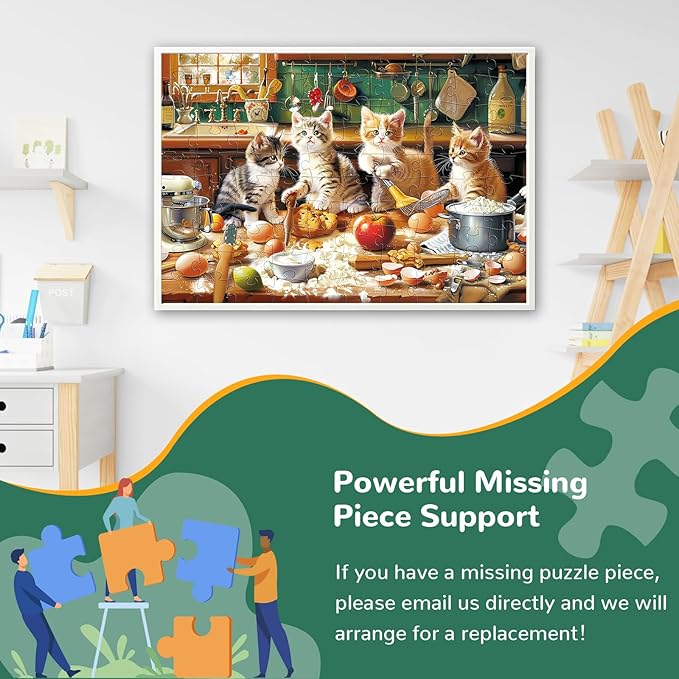 Puzzles for Kids Ages 4-8,100 Piece Puzzles Kids Puzzle Ages 4-6 6-8 8-10 Cat Cooking Puzzle Animal Jigsaw Puzzle Educational Toys Birthday Gifts for Girls and Boys
