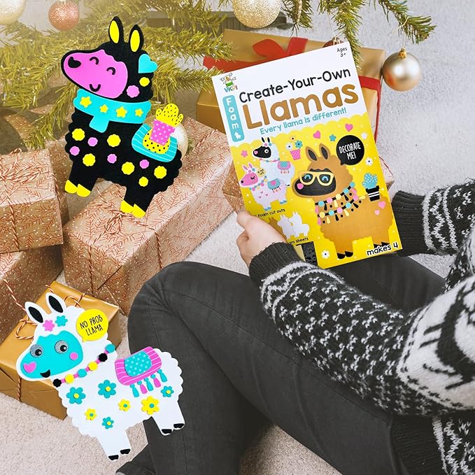 VKPI 4 Pieces EVA Foam Art Crafts Gift Kit, Creative Make Your Own Llamas, Cartoon Foam Paper Craft Projects for Kids Ages 4+ Toddler, Preschool Learning Toy for Birthday Party Favor Supplies
