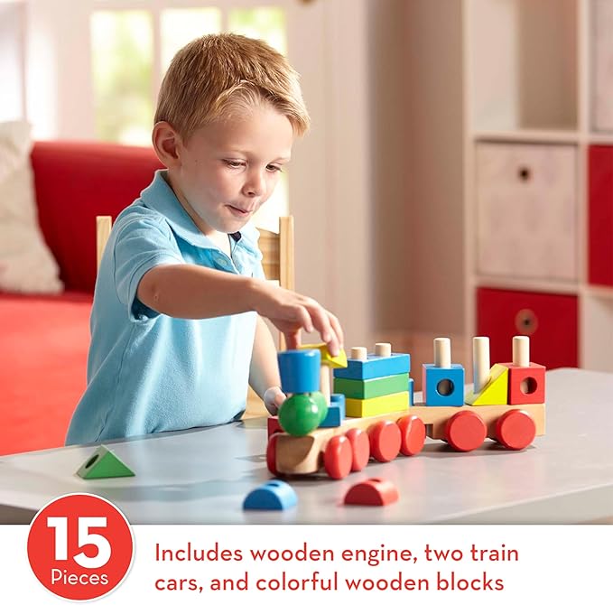 Melissa & Doug Stacking Train - Classic Wooden Toddler Toy (18 pcs)