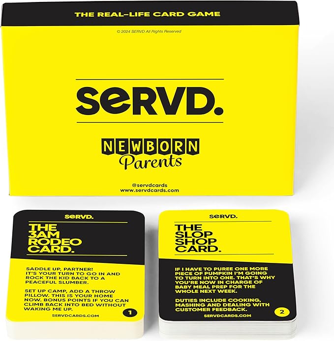 SERVD - Newborn Parents - The Hilarious Real-Life Couples Card Game for Infant Parents | Ultimate Gift for Baby Showers, New Moms & Dads, and 1st Birthdays