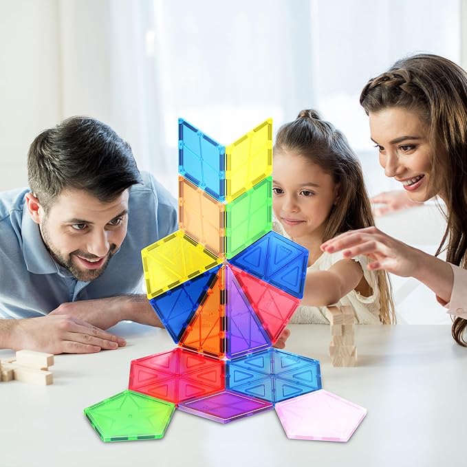 PicassoTiles Magnetic Building Block Set Geometry Shape Magnet Tiles Construction Toy STEM Learning Kit Educational Playset Playboard Pretend Play Stacking Blocks Child Brain Development PT16