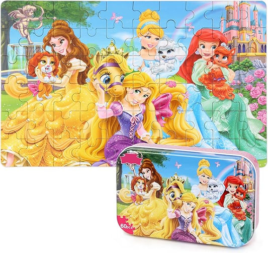 LELEMON Puzzles for Kids Ages 4-6, 60 Piece Puzzles for Kids Ages 3-5 in a Metal Box, Educational Jigsaw Puzzles Childrens Puzzle Games Puzzle Toys for Girls and Boys