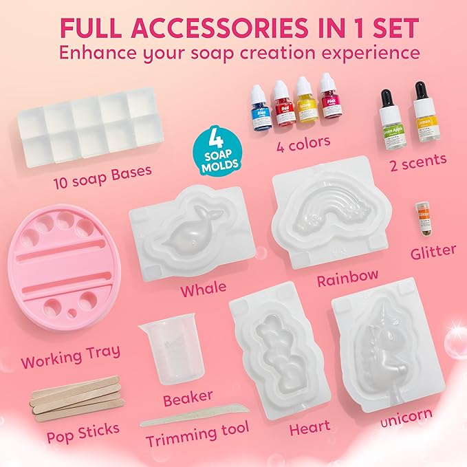 Klever Kits Unicorn Soap Making Kit- 4 Molds Girl Crafts DIY Project, Unicorn Girl Gifts, Kids Birthday Gift for Aged 6+, Science STEM Activity Teenage Gifts for Toddler Ages 6 7 8 9 10 11 12