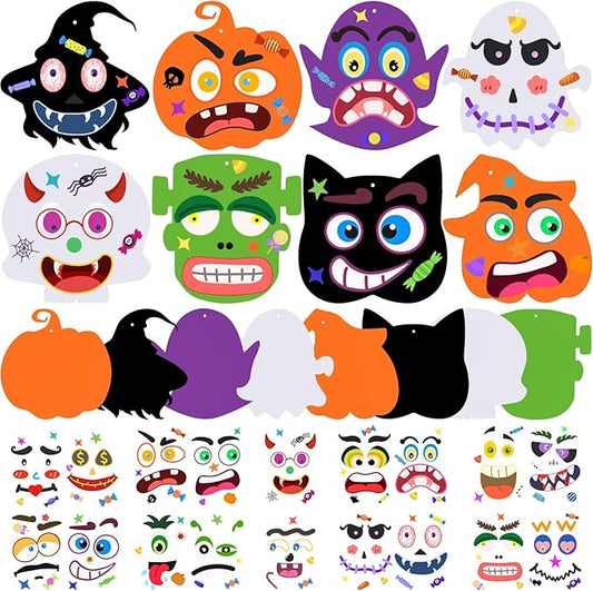 Natonhi Halloween Crafts Set, Halloween Activitie Art and Craft Foam Pumpkin Cat Bat Ghost Witches with Self Adhesive Face Stickers Kits for Kids Holiday Decorations Game Party Favors
