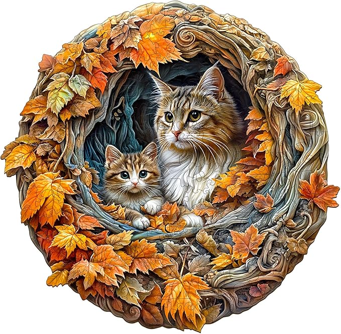 Wooden Puzzles for Adults, Wooden Jigsaw Puzzles for Adults Kids, 3D Cat Mom Unique Shaped Wood Puzzles Adult, Creative Birthday Gifts for Friends Family Game (11.4 * 11.1in 185pcs)