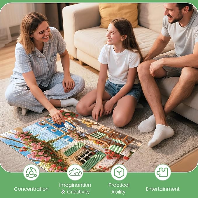 500 Piece Puzzles for Adults, Cozy Seaside Terrace Scene Jigsaw Puzzles with Dog and Cat, Relaxing 500 Piece Puzzle, Perfect for Family Time, Wall Decor, Gift for Adults, Kids, Seniors, 20.5 x 15 in