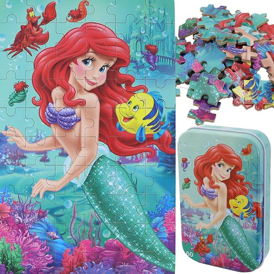 Princess Puzzles for Kids Ages 4-8 60 Pieces Jigsaw Puzzle for Girls and Boys in Metal Box - Educational Toys for Ages 3-5 (Princess 2502)