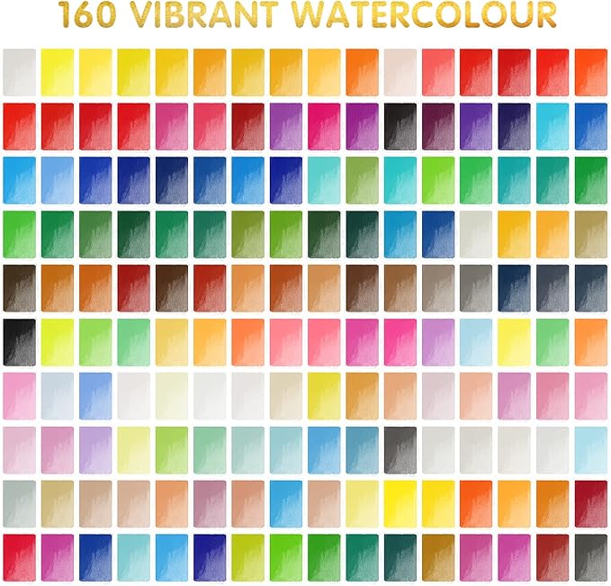 Gunsamg Watercolor Paint Set, 160 Vibrant Colors in Portable Travel Box with Palette, Perfect Watercolor Kit for Artists, Beginners, Adults - Non-Toxic Art Supplies Gift