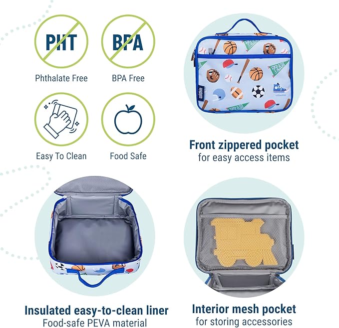Wildkin Kids Insulated Lunch Box – Durable and Reusable for School & Travel - Game On