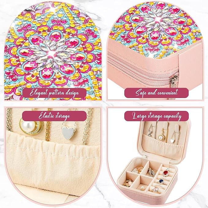 Diamond Art Jewelry Boxes Kits for Adults with Painting Accessories Gem Tools Crystral dots Paint Craft for Girl Women Kids Teen Gifts Mandral (Pink)