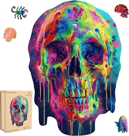 Ruikiyart Wooden Puzzles for Adults, 5MM 200 Pieces Skull Wooden Jigsaw Puzzle, Skeleton Puzzle Unique Shape Pieces Great Gift for Kids and Adults on Birthday, Halloween（8.6"x12.4"）