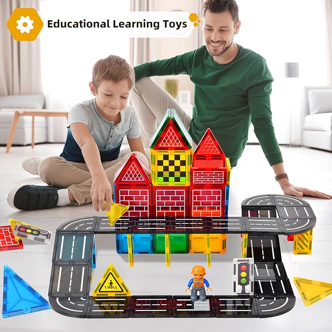 Magnetic Tiles Road Expansion Pack, Magnetic Building Blocks Construction Toys for 3+Year Old Boys Girls, Kids Toy Montessori Toys for Toddler.