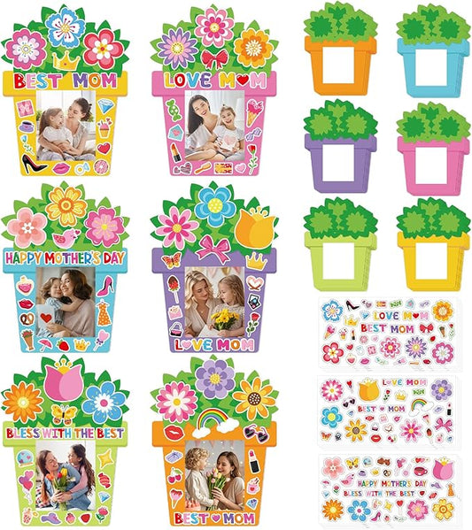 24 PCS Mother's Day Picture Frame Ornaments Paper DIY Photo Frame Craft Set Hanging Decorations For Mother Gifts(Flower)